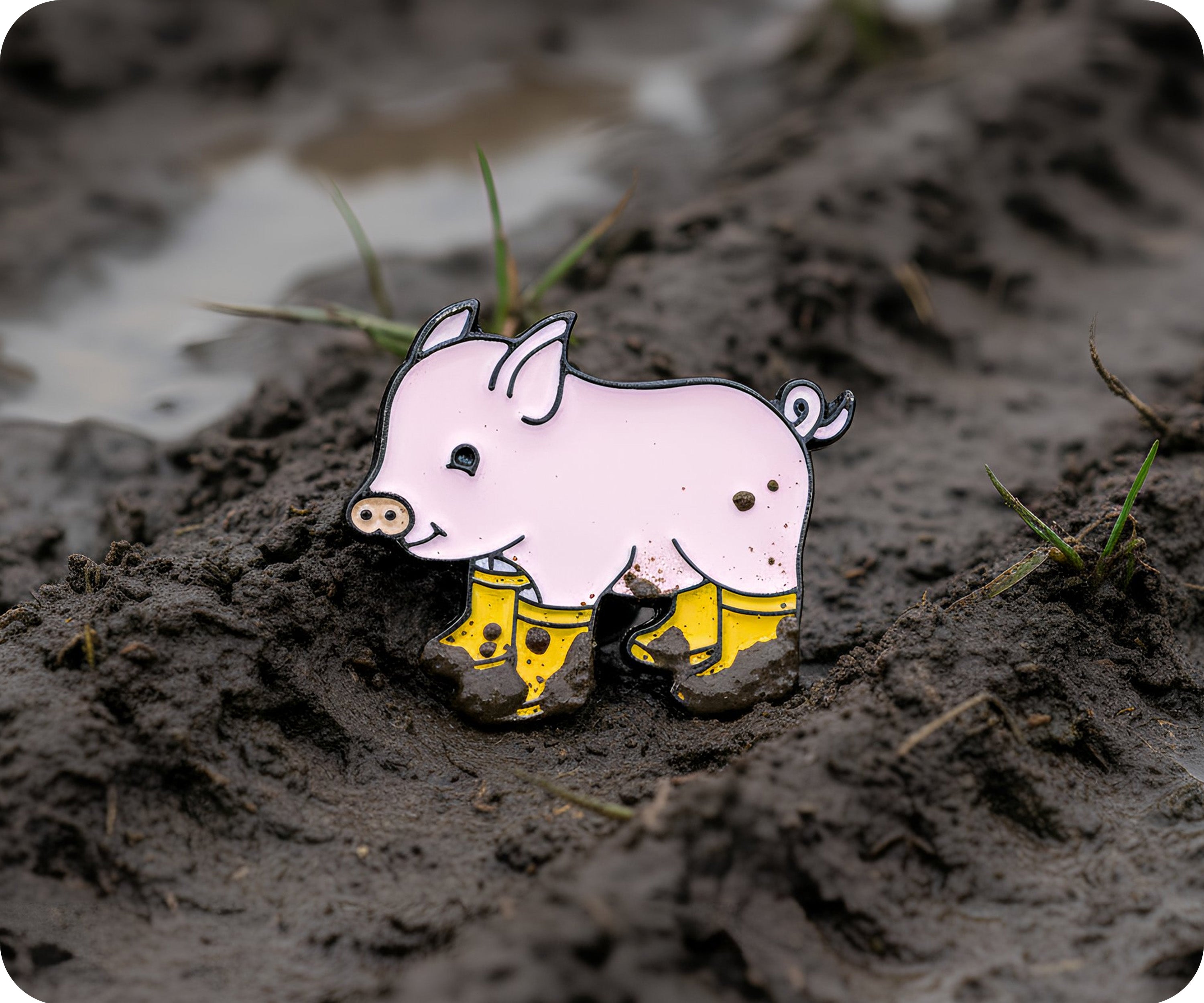 Little Piggy With Yellow Wellies Pin Badge