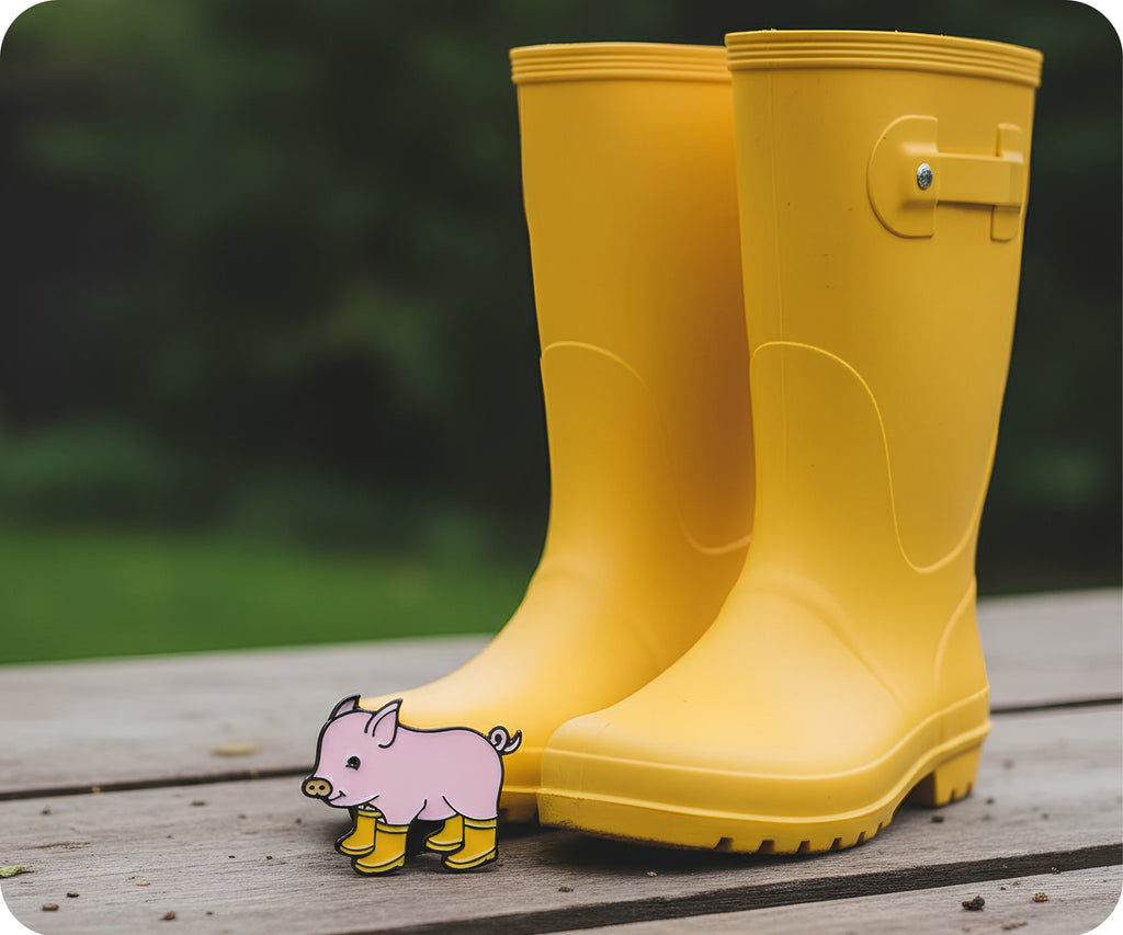 Little Piggy With Yellow Wellies Pin Badge