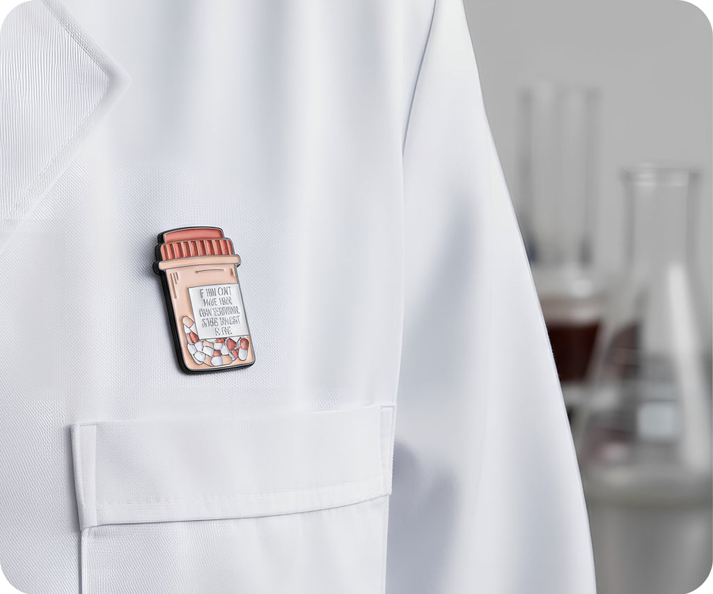 Serotonin Pill Bottle Funny Pin Badge