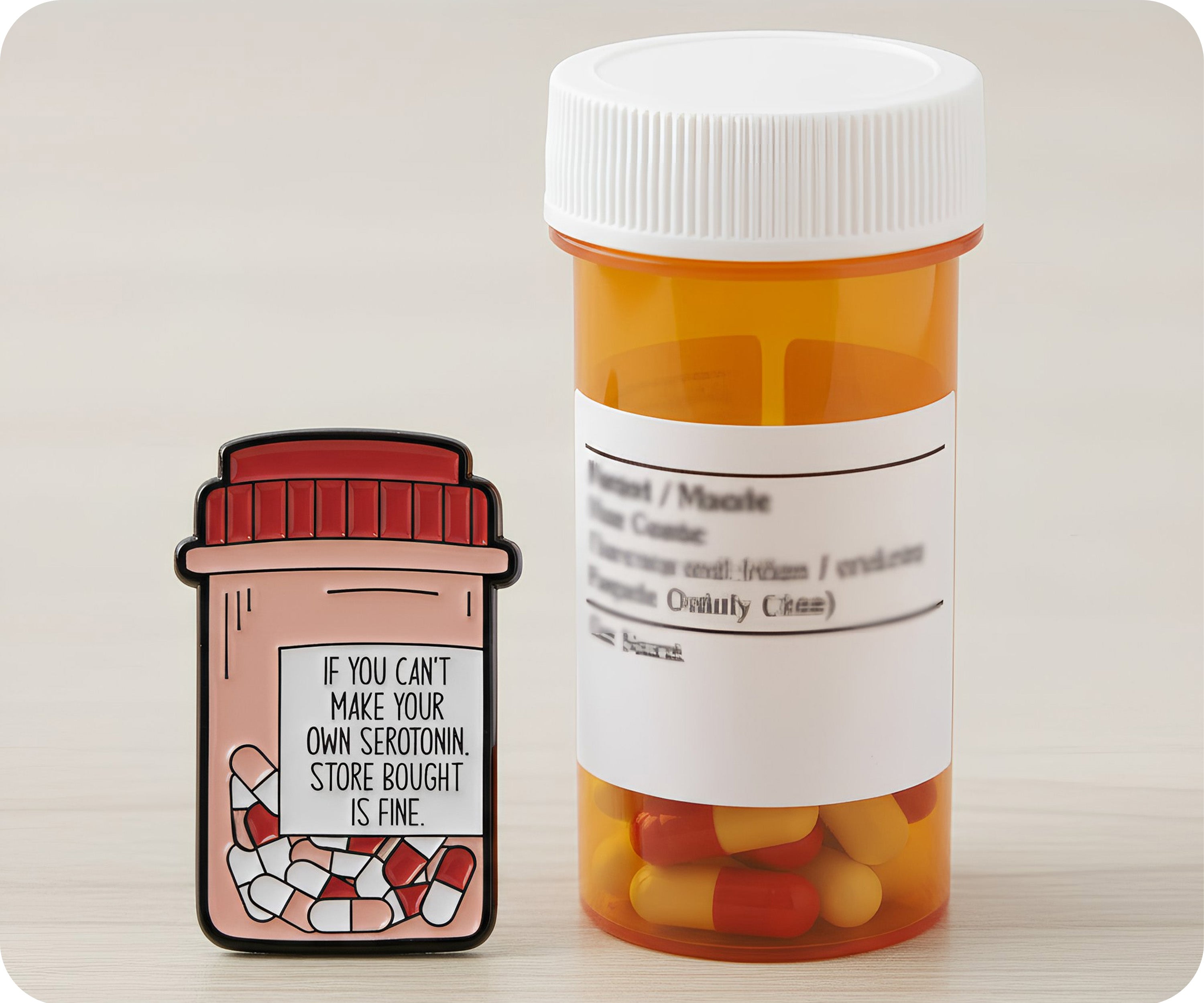 Serotonin Pill Bottle Funny Pin Badge