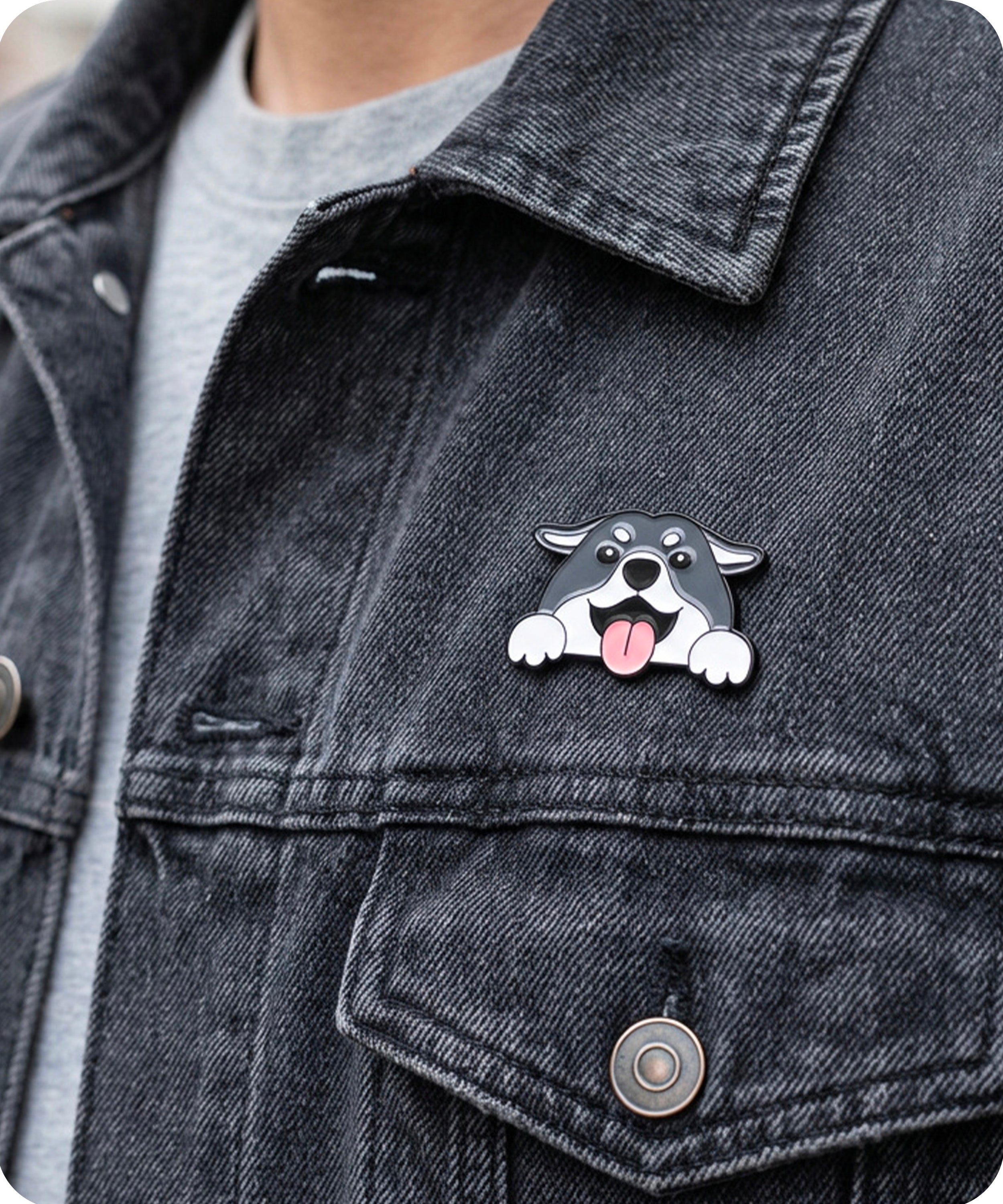 Cute Grey Dog Enamel Lapel Pin Badge