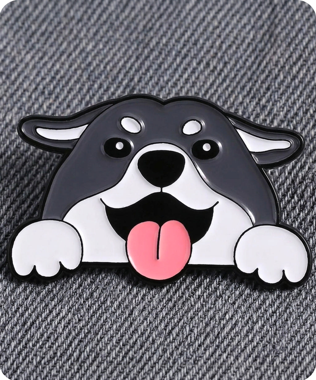 Cute Grey Dog Enamel Lapel Pin Badge