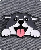 Cute Grey Dog Enamel Lapel Pin Badge