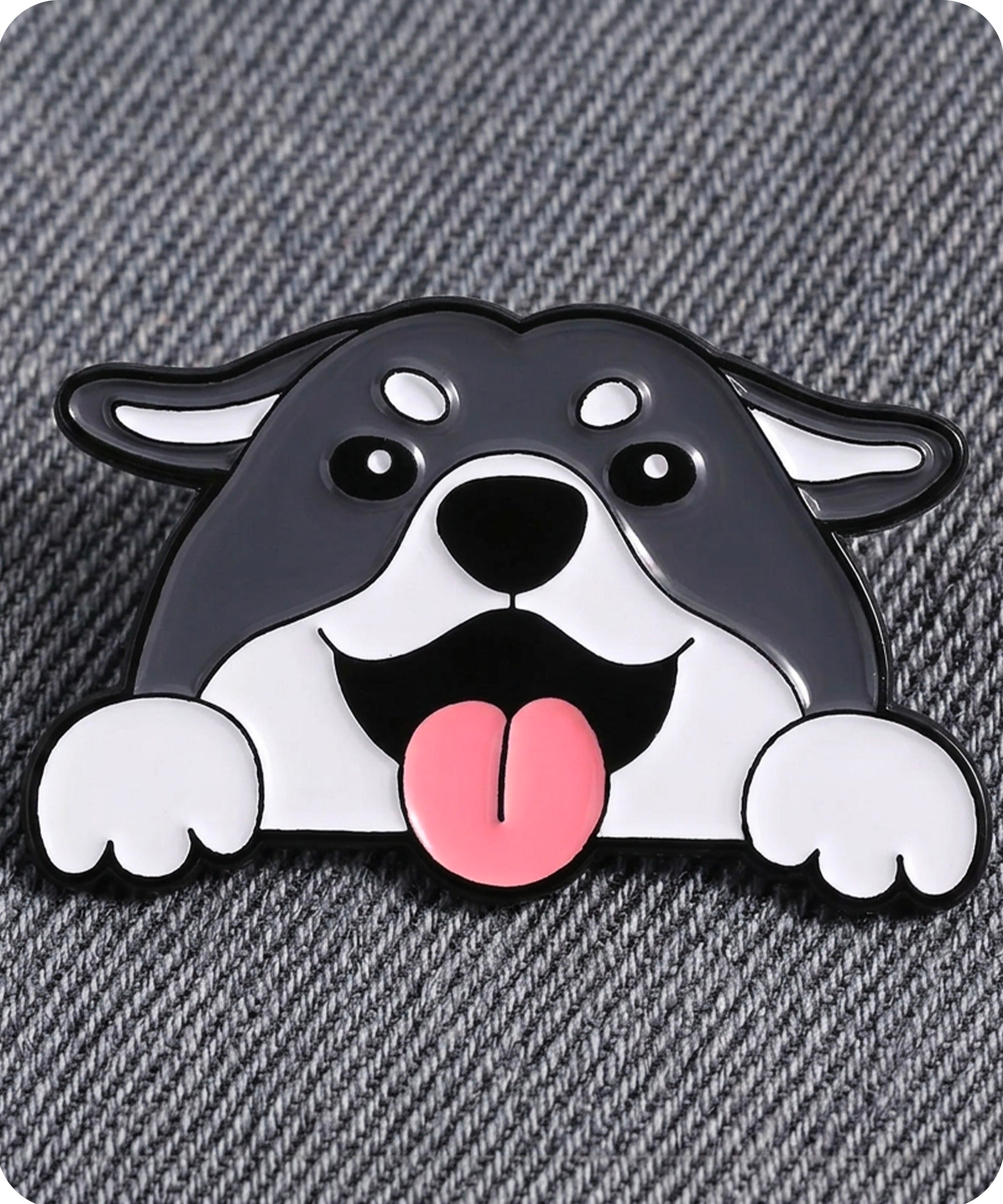 Cute Grey Dog Enamel Lapel Pin Badge