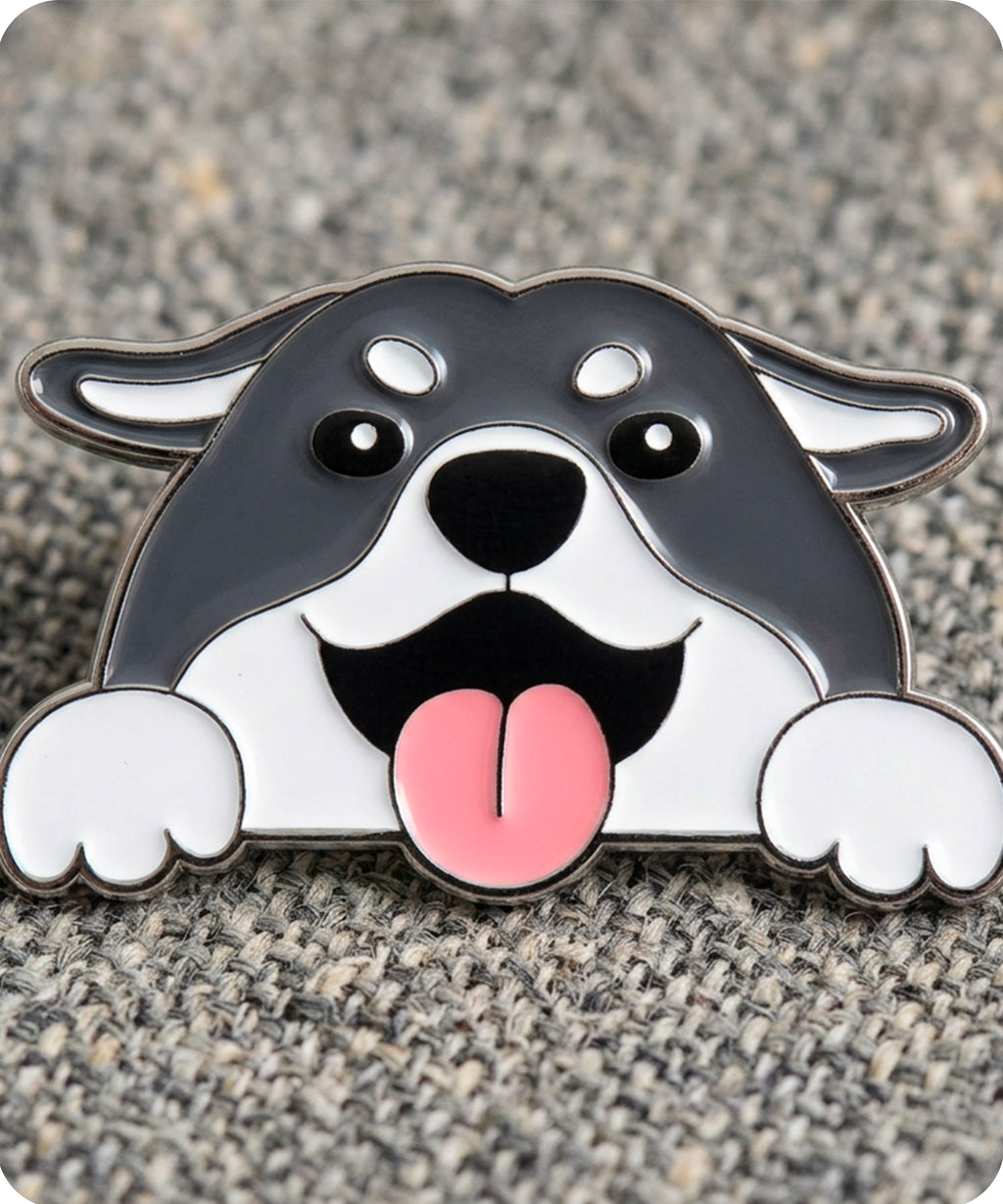 Cute Grey Dog Enamel Lapel Pin Badge