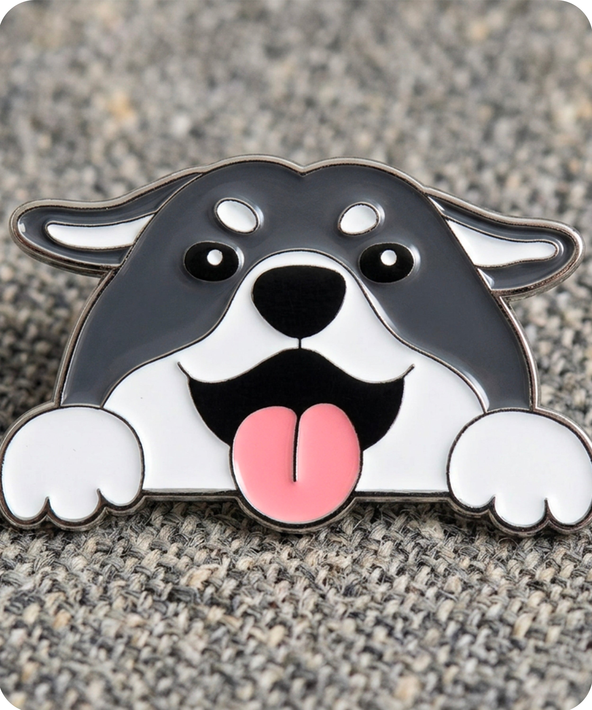 Cute Grey Dog Enamel Lapel Pin Badge