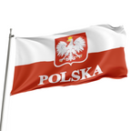 The flag of Poland, featuring a white eagle on a red background with the word 'Polska' displayed.