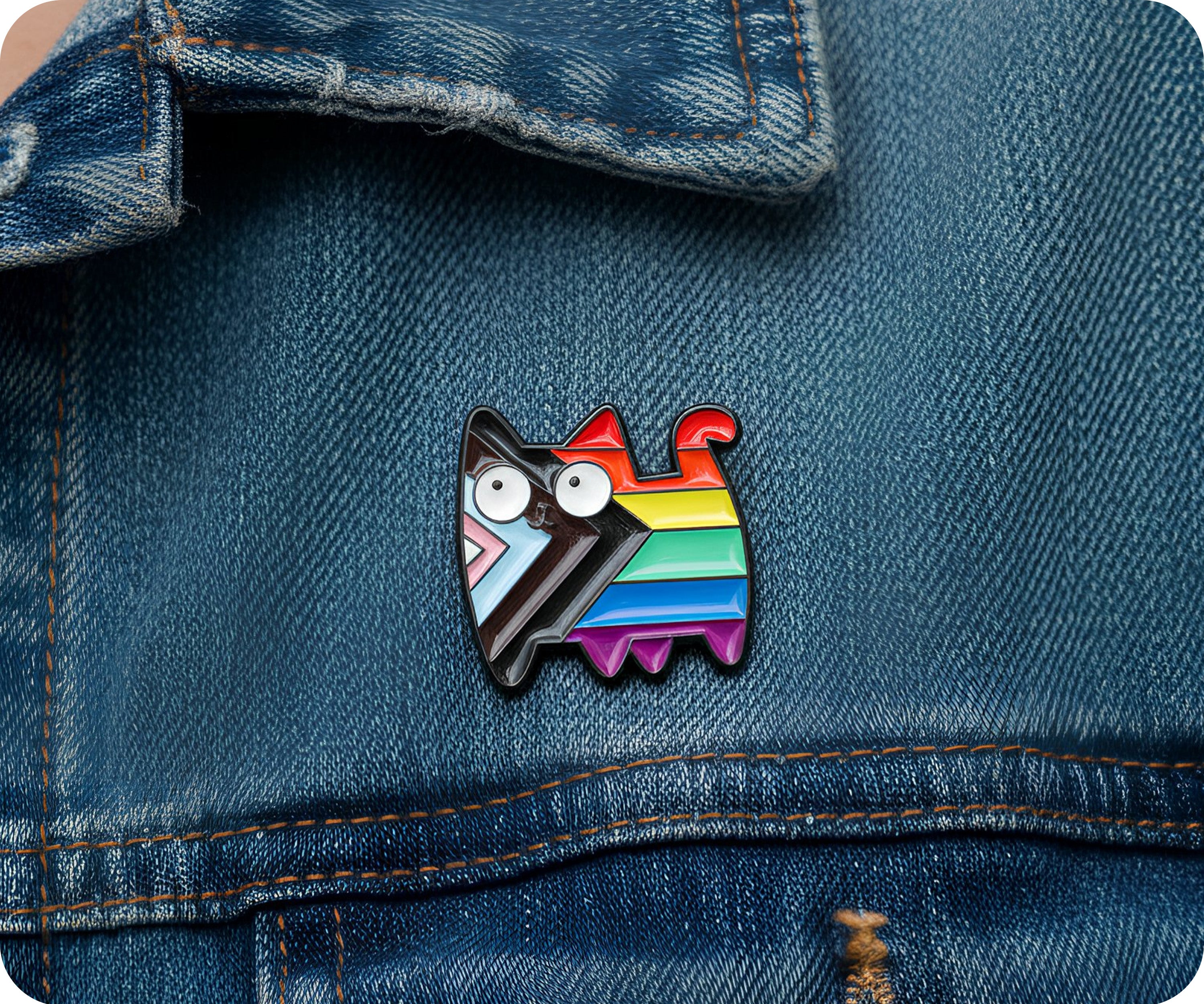 Insignia de pin LGBTQI+ de gato arcoíris Progress Pride