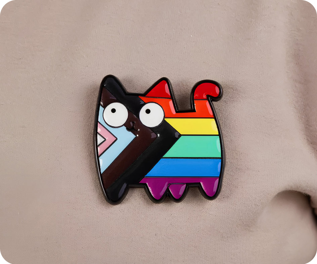 Insignia de pin LGBTQI+ de gato arcoíris Progress Pride