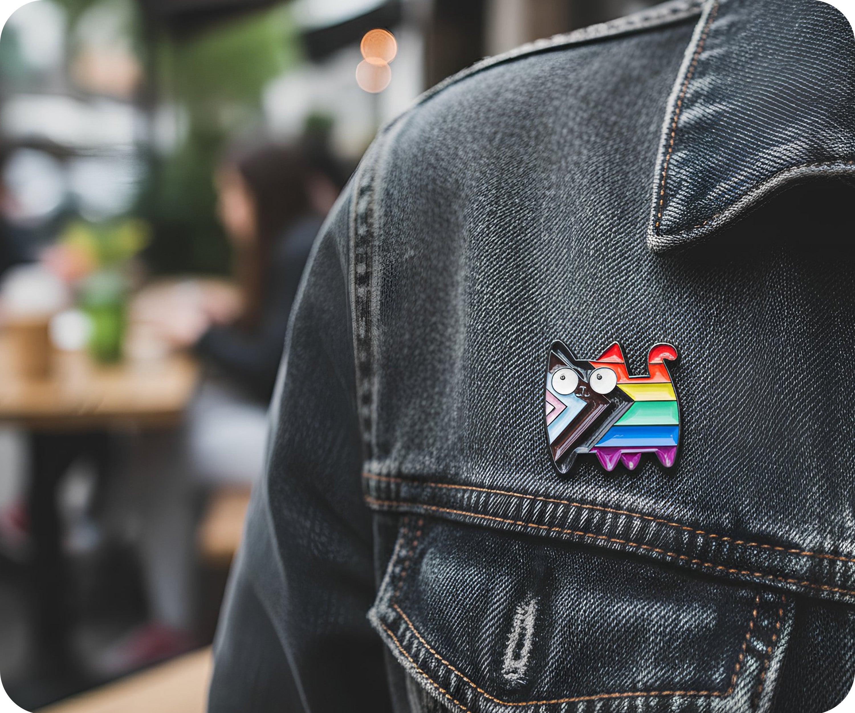 Insignia de pin LGBTQI+ de gato arcoíris Progress Pride