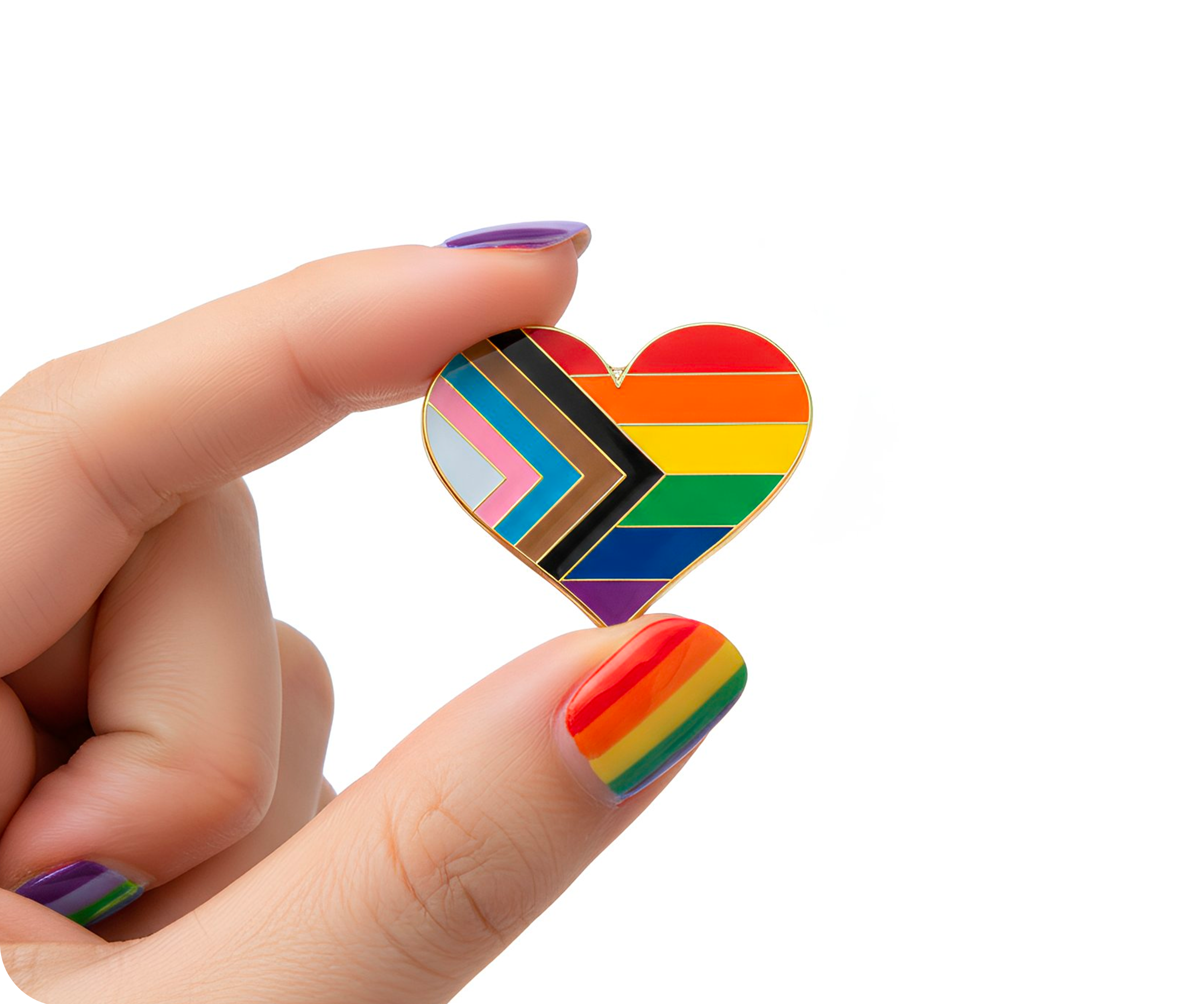 Progress Pride Heart Rainbow Pin Badge