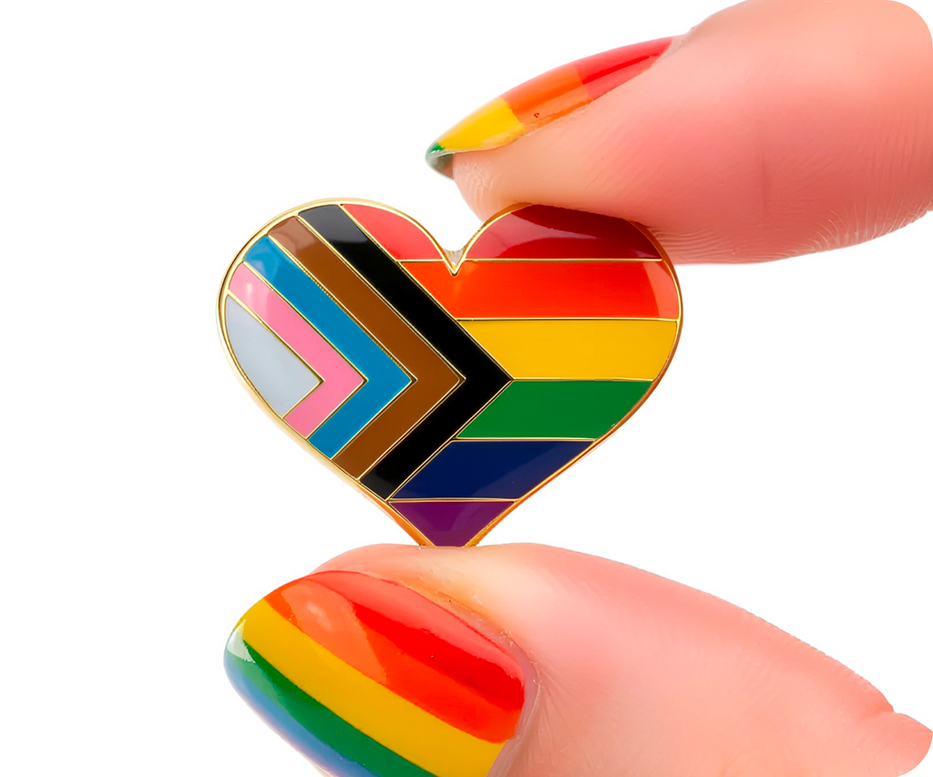 Progress Pride Heart Rainbow Pin Badge