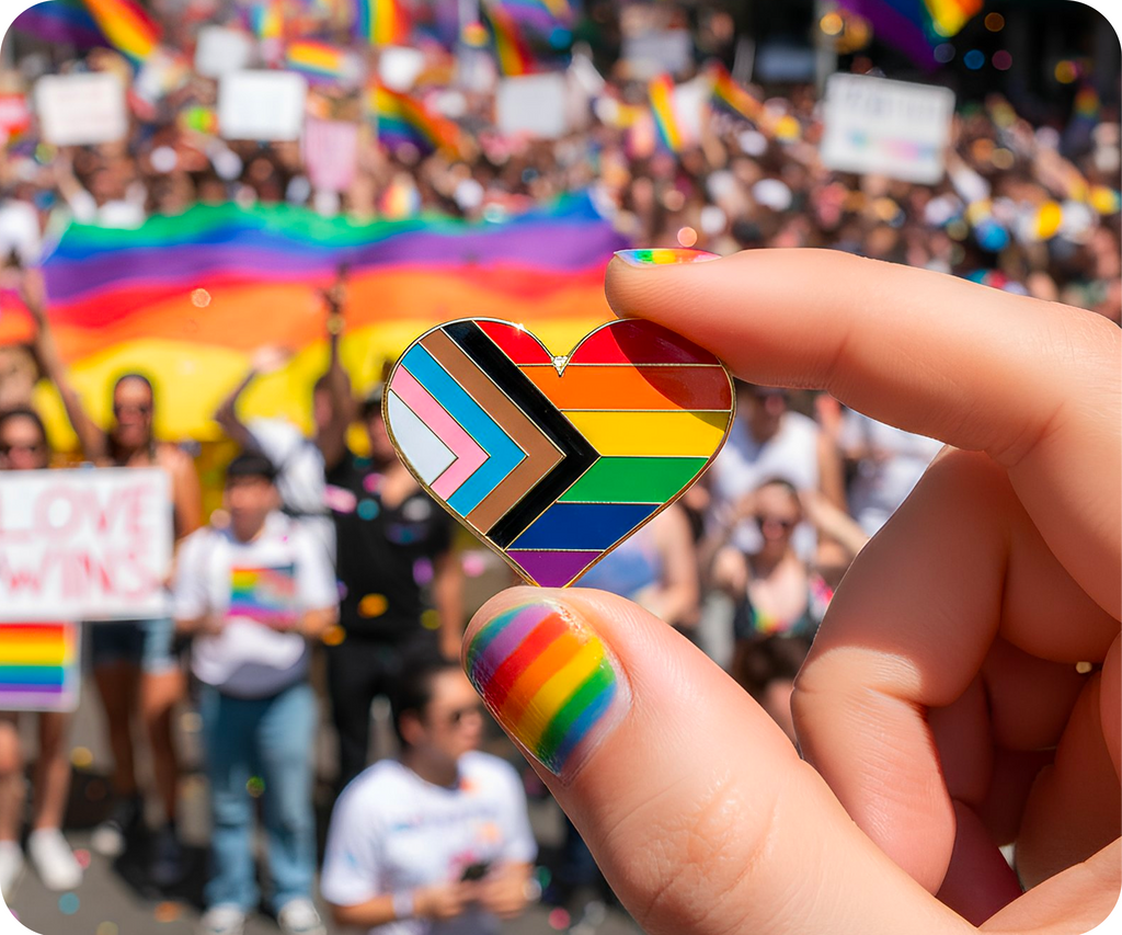 Progress Pride Heart Rainbow Pin Badge