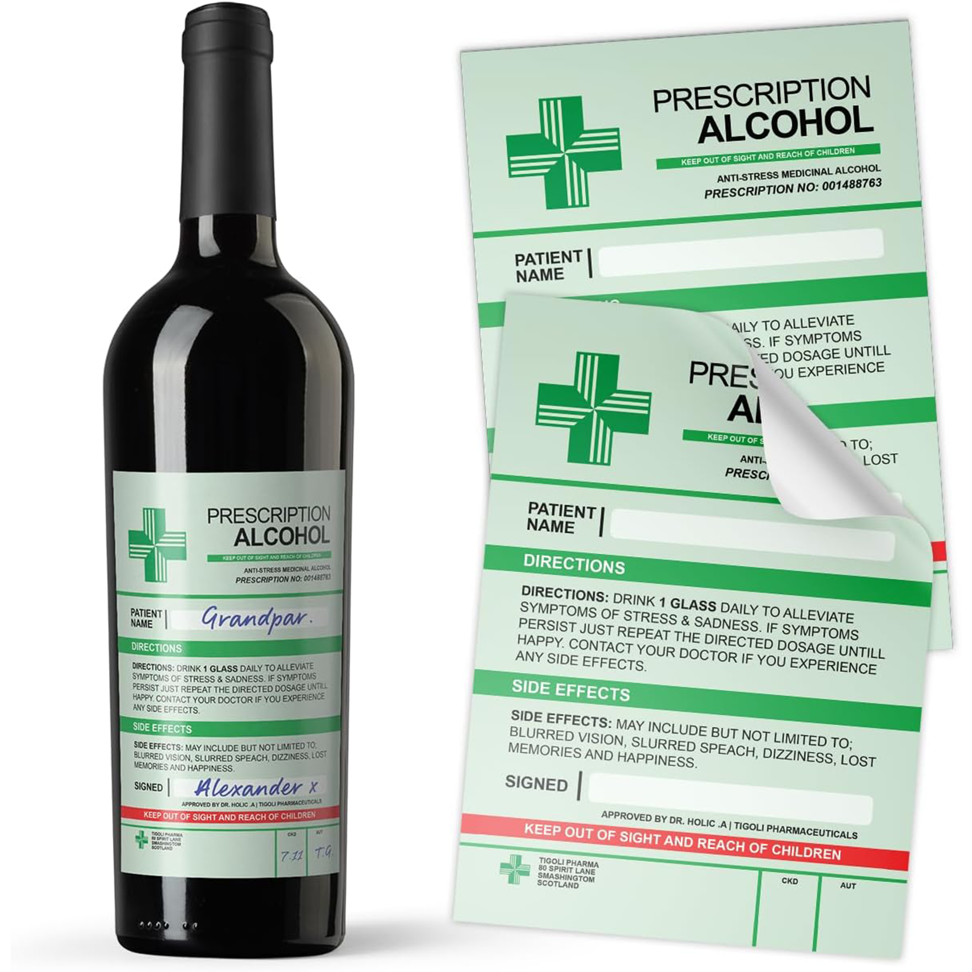 3 X Etiquetas verdes de alcohol con receta Imagen principal del producto