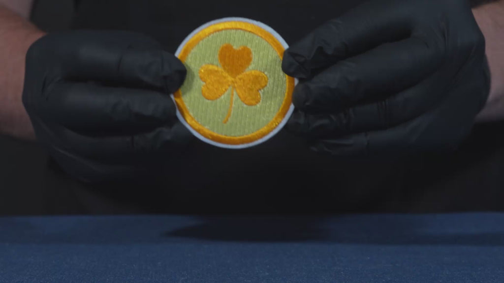Gold Irish Clover On Gold Patch Iron On (6 x 6cm)