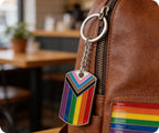 Progress Pride LGBTQI+ Flag Dog Tag Keyring | Metal Enamel