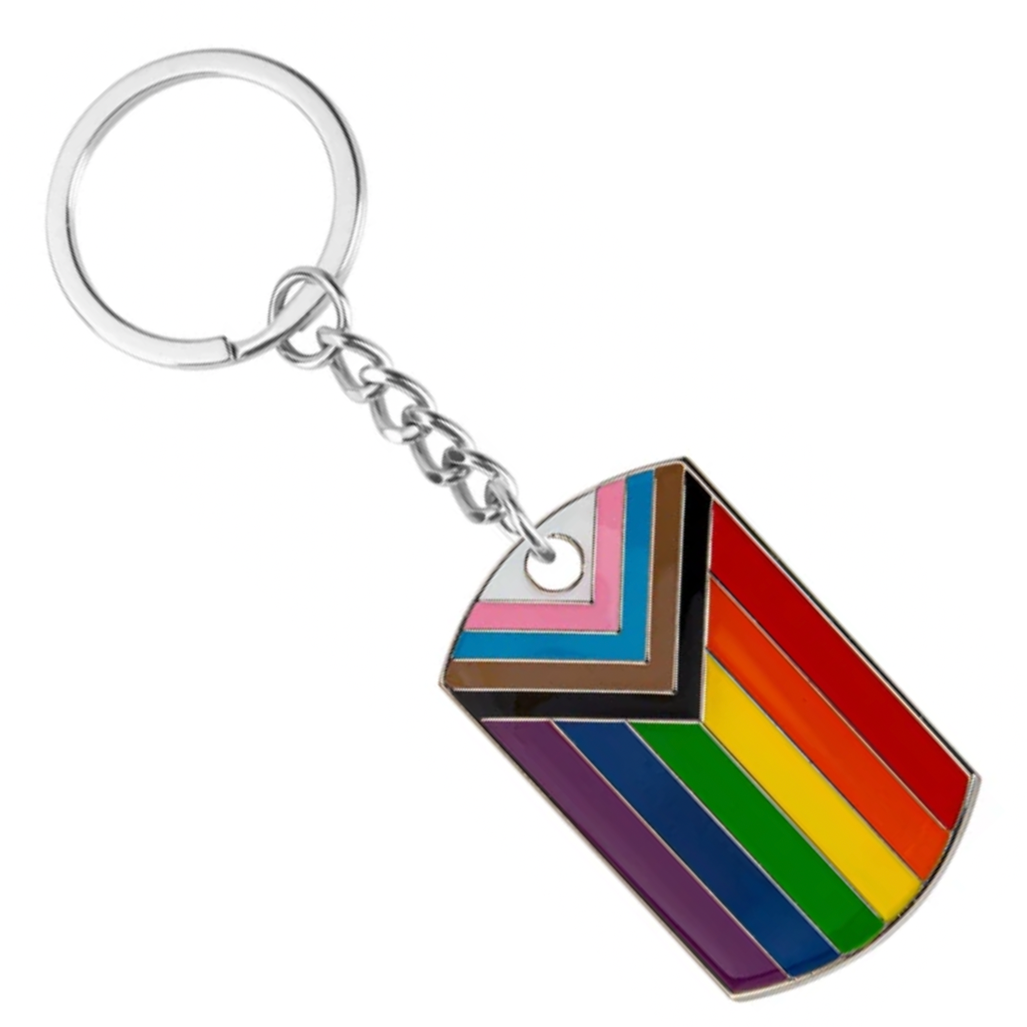 Progress Pride LGBTQI+ Flag Dog Tag Keyring | Metal Enamel
