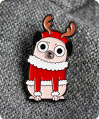 Christmas Pug Reindeer Enamel Lapel Pin Badge