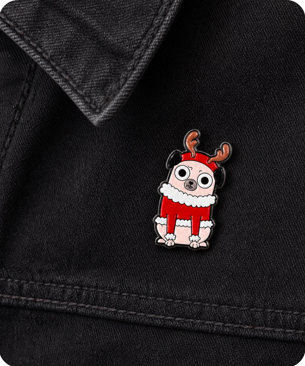 Christmas Pug Reindeer Enamel Lapel Pin Badge
