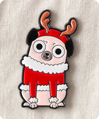 Christmas Pug Reindeer Enamel Lapel Pin Badge