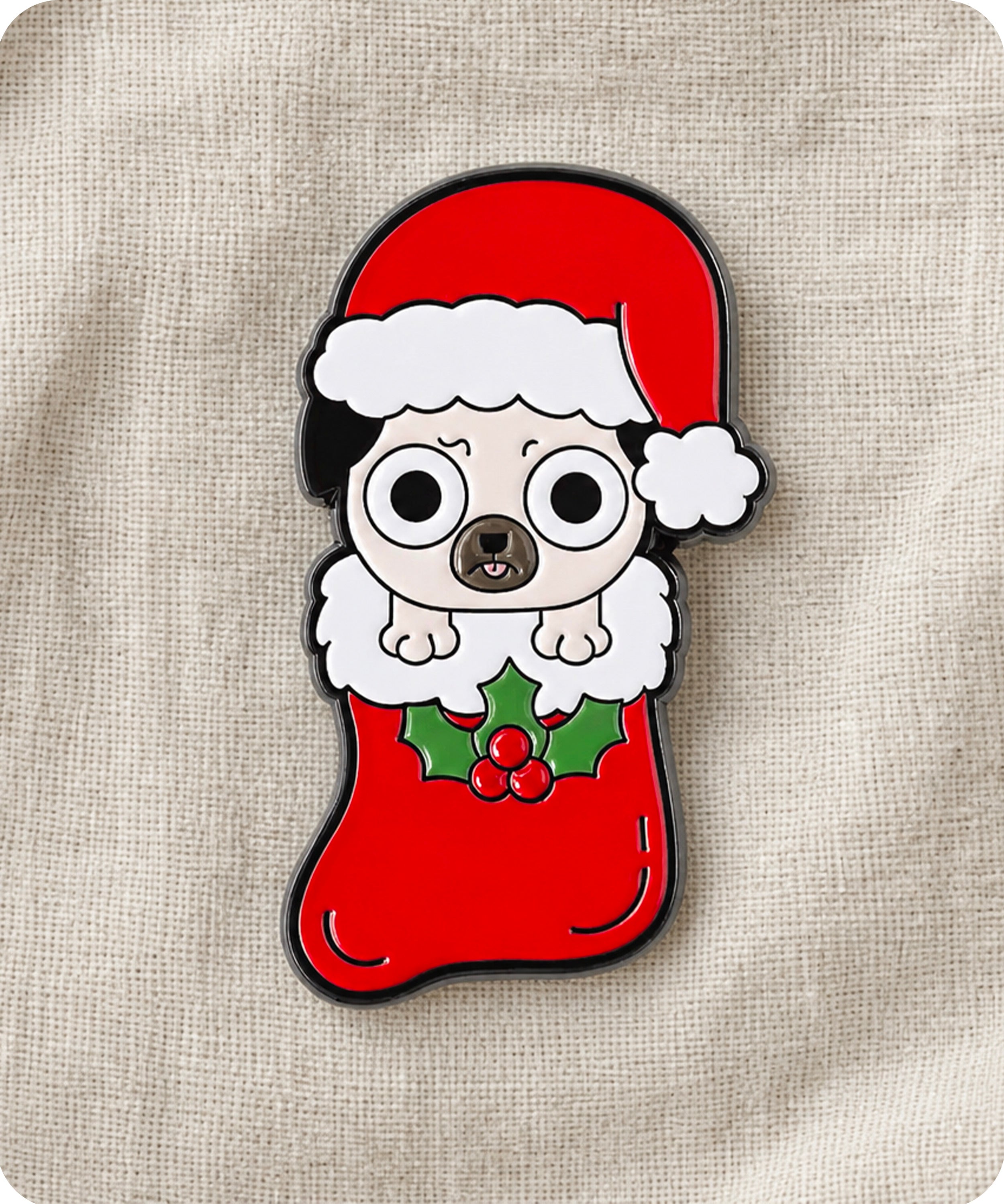 Christmas Pug Stocking Enamel Lapel Pin Badge Imagen secundaria del producto