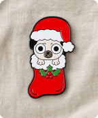 Christmas Pug Stocking Enamel Lapel Pin Badge