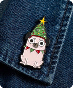 Christmas Pug Dog Enamel Lapel Pin Badge