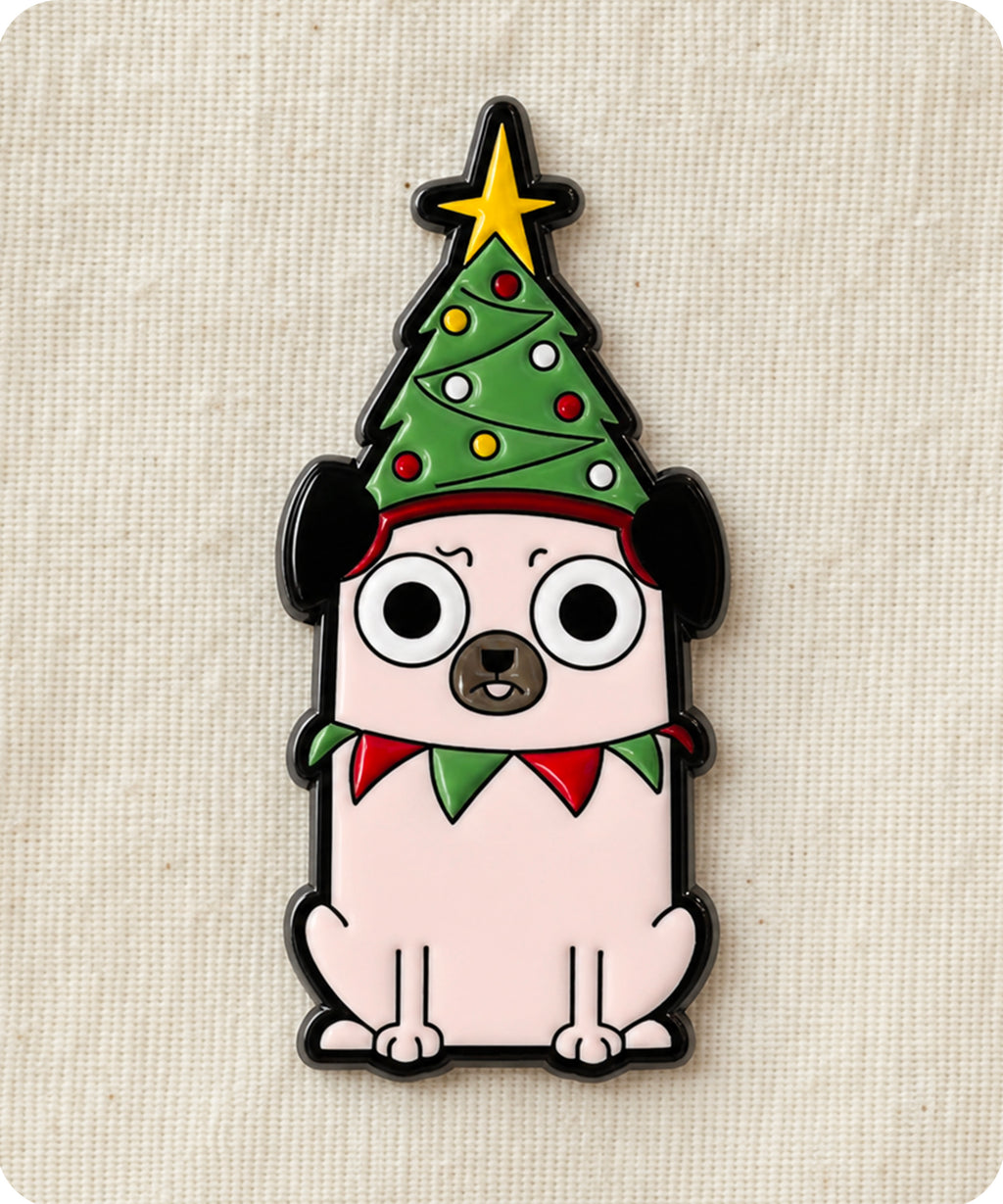 Christmas Pug Dog Enamel Lapel Pin Badge
