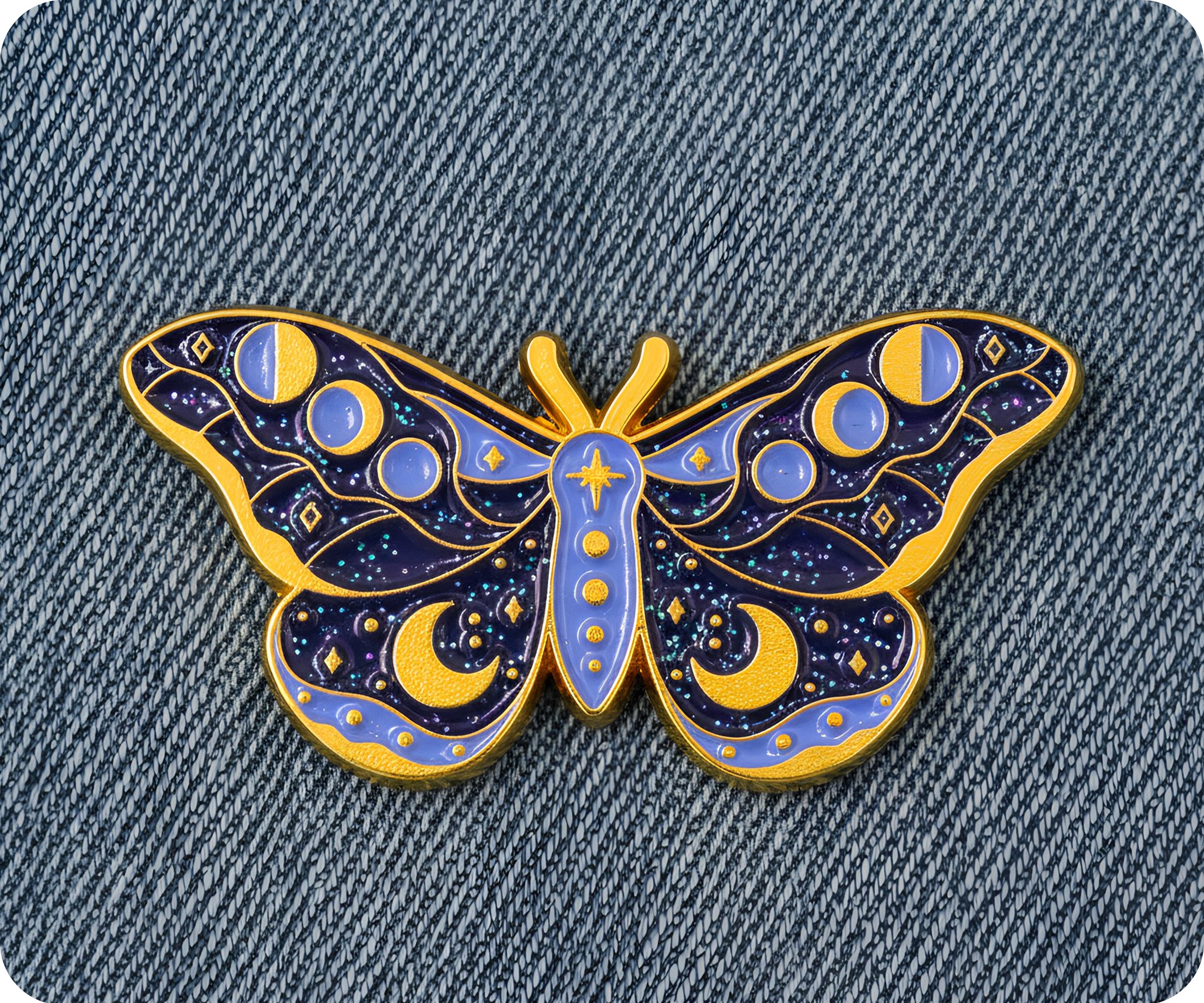 Insignia de alfiler espiritual de mariposa mística con purpurina morada