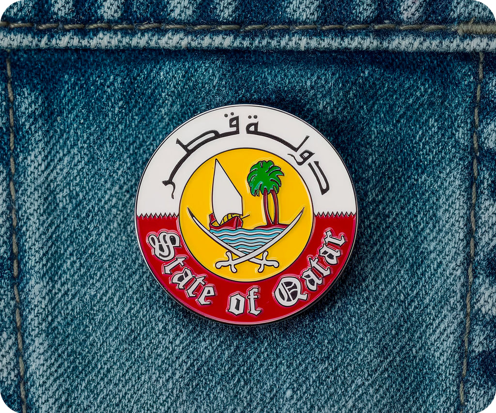 State Of Qatar Emblem Round Pin Badge