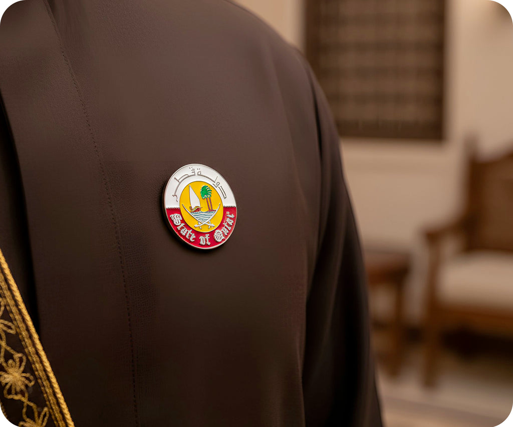 State Of Qatar Emblem Round Pin Badge