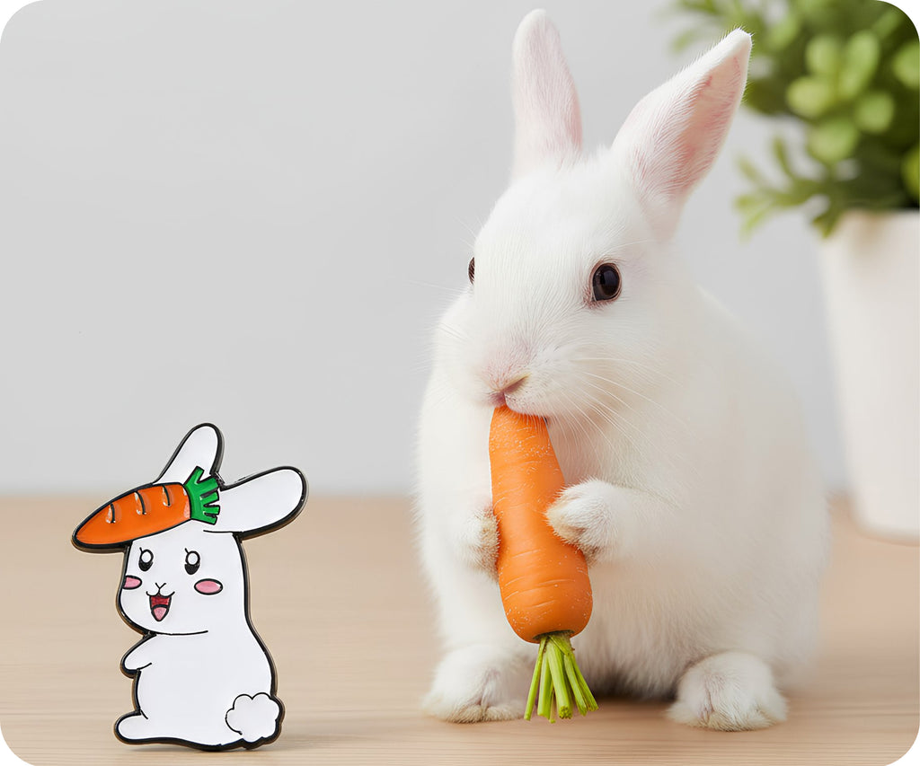 Rabbit With Carrot Pin Badge