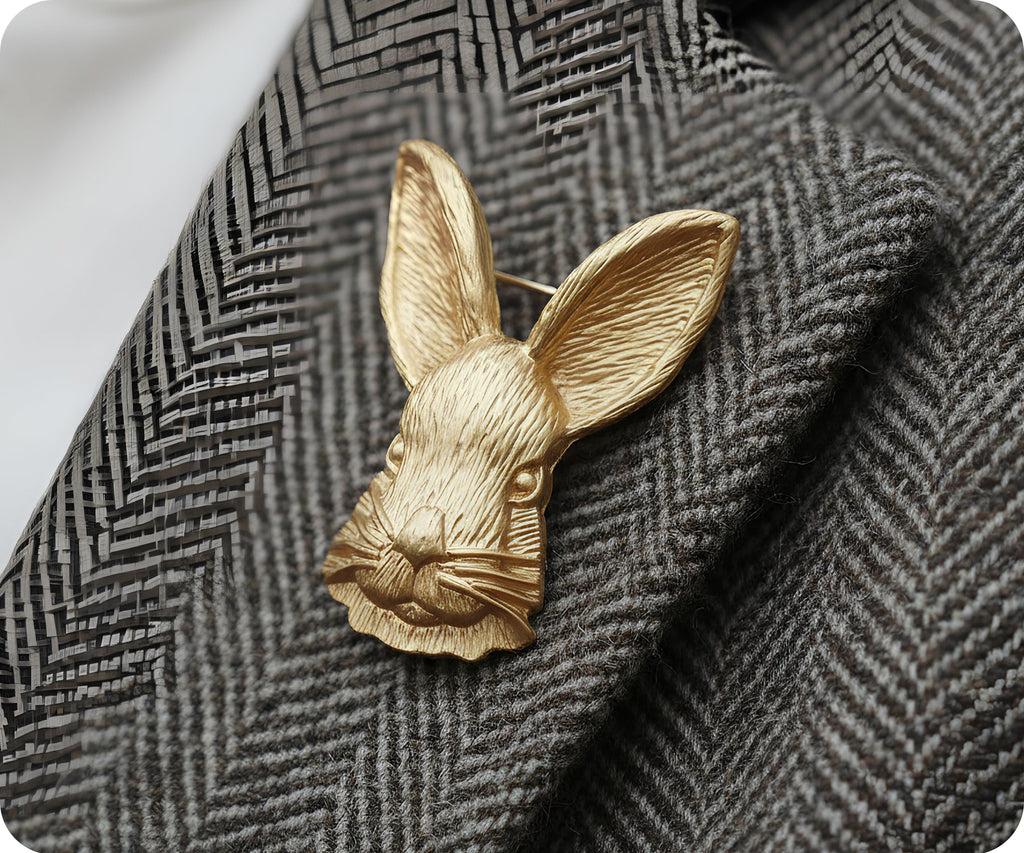 Golden Rabbit Brooch Pin Badge