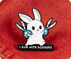 Bunny Rabbit I Run With Scissors Pin Badge