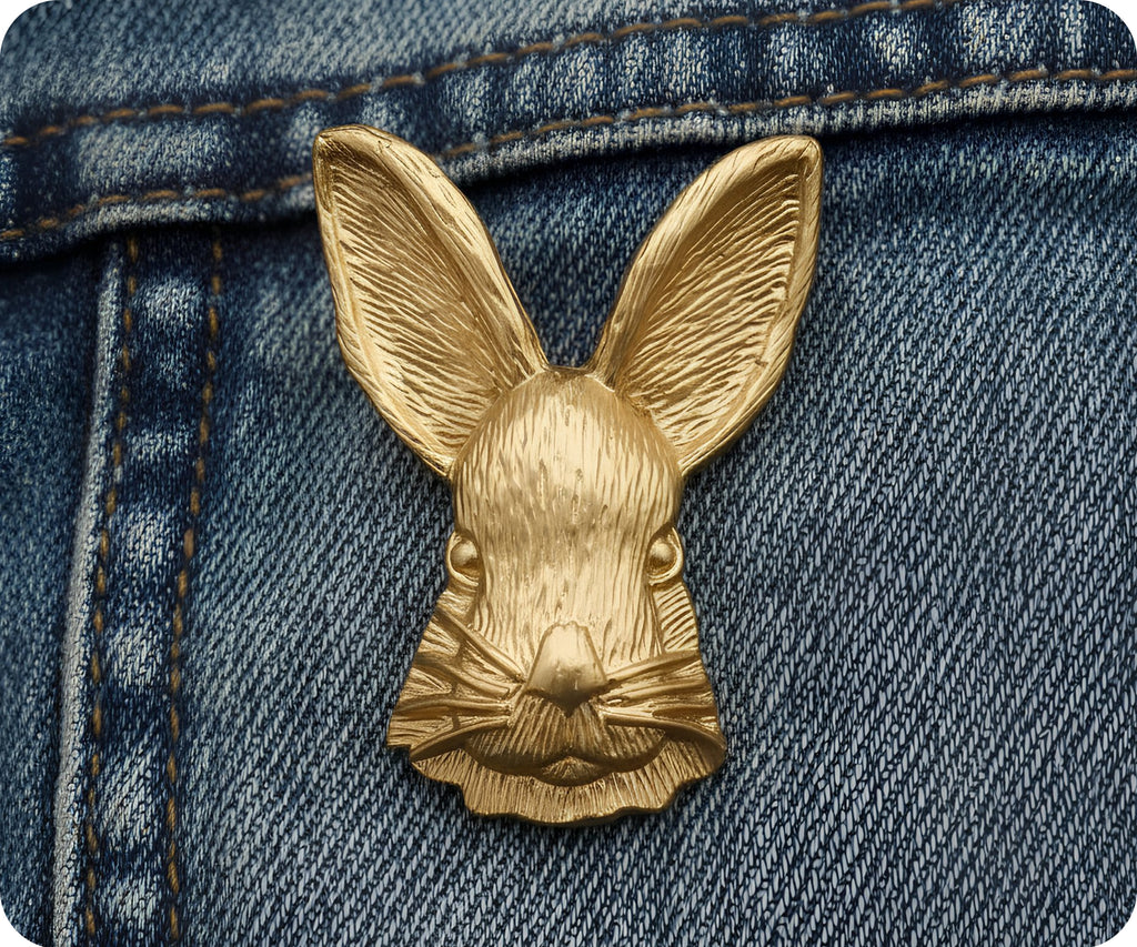 Golden Rabbit Brooch Pin Badge