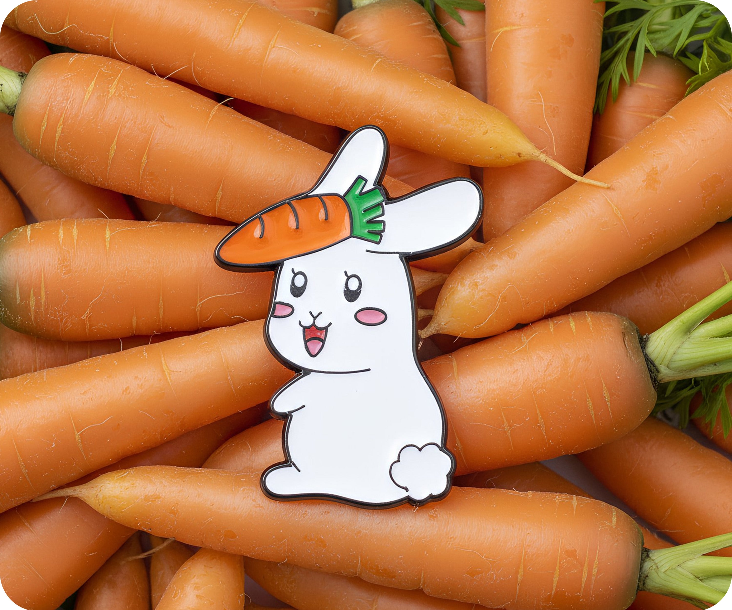 Rabbit With Carrot Pin Badge