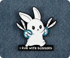 Bunny Rabbit I Run With Scissors Pin Badge