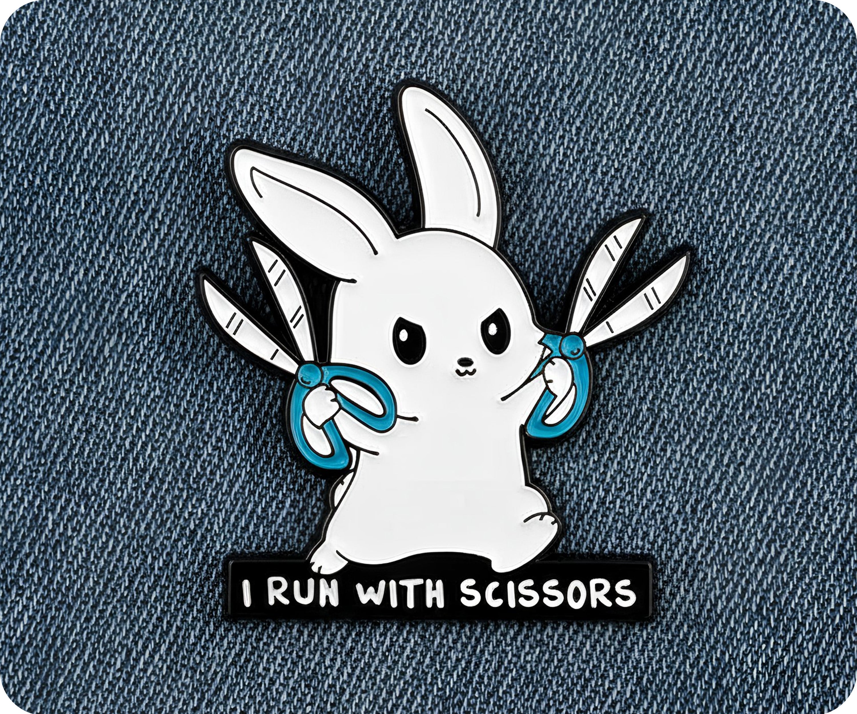 Bunny Rabbit I Run With Scissors Pin Badge