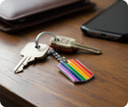 Progress Pride LGBTQI+ Flag Dog Tag Keyring | Metal Enamel