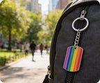Progress Pride LGBTQI+ Flag Dog Tag Keyring | Metal Enamel