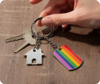 Progress Pride LGBTQI+ Flag Dog Tag Keyring | Metal Enamel