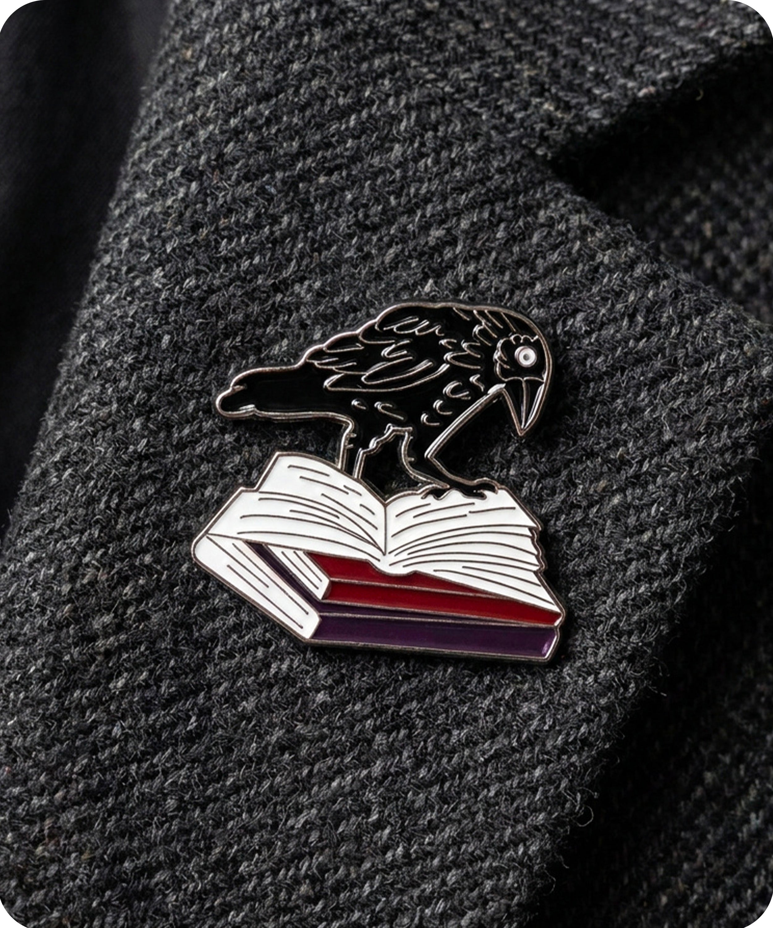 Raven On Book Enamel Lapel Pin Badge