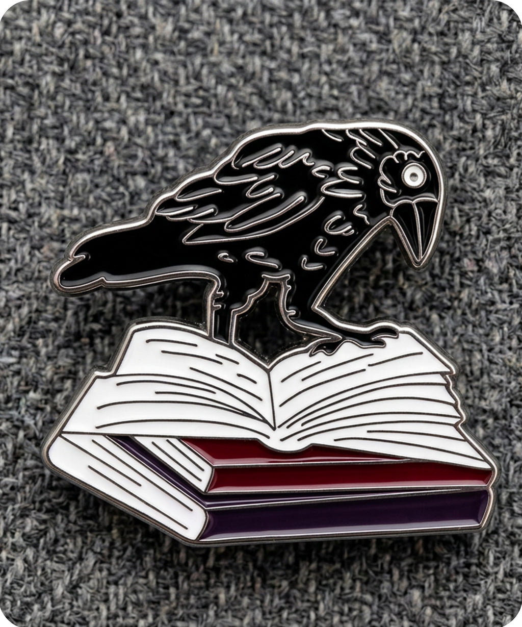 Raven On Book Enamel Lapel Pin Badge