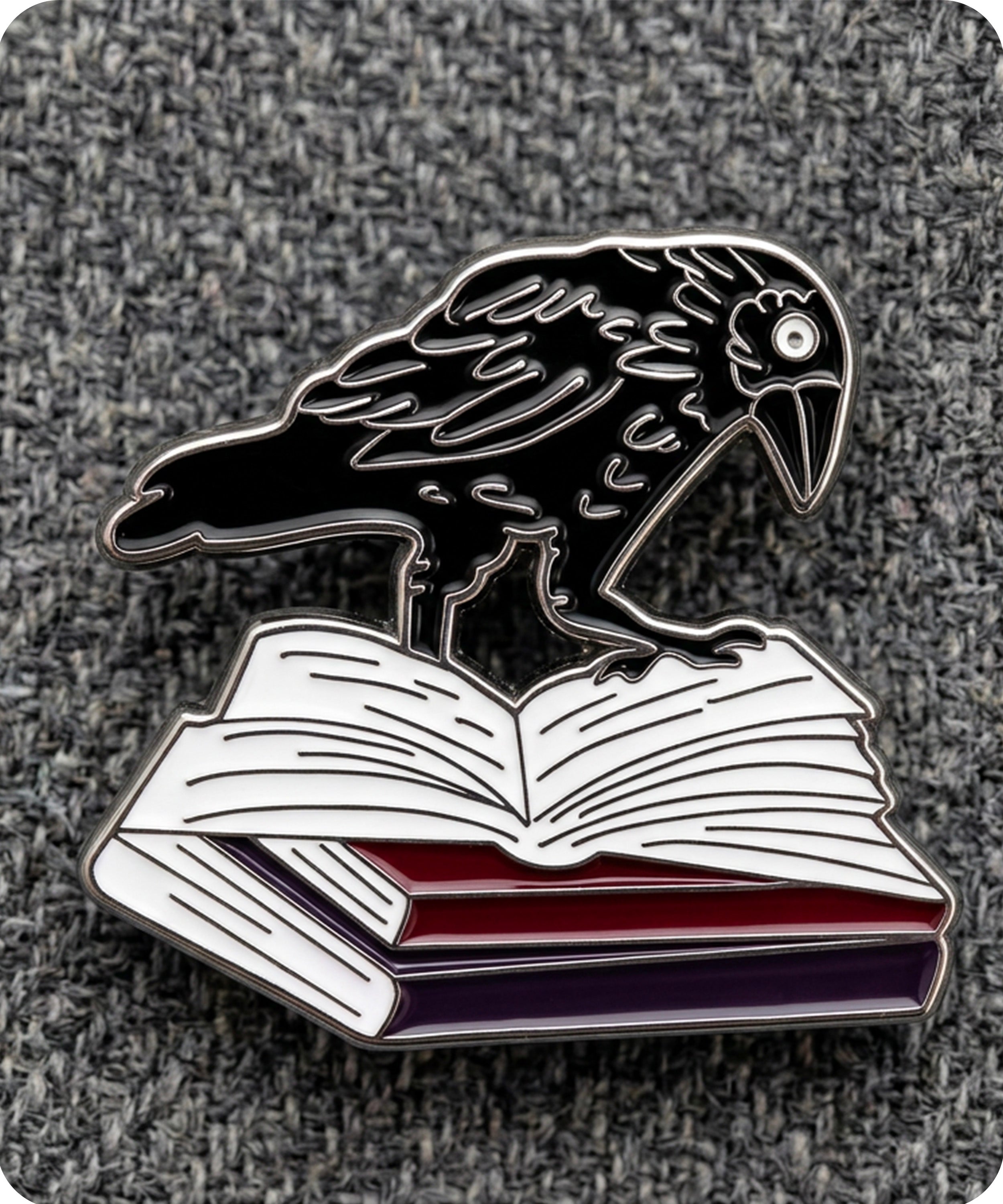 Raven On Book Enamel Lapel Pin Badge
