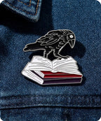 Raven On Book Enamel Lapel Pin Badge