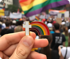 Pin con cruz cristiana de arcoíris