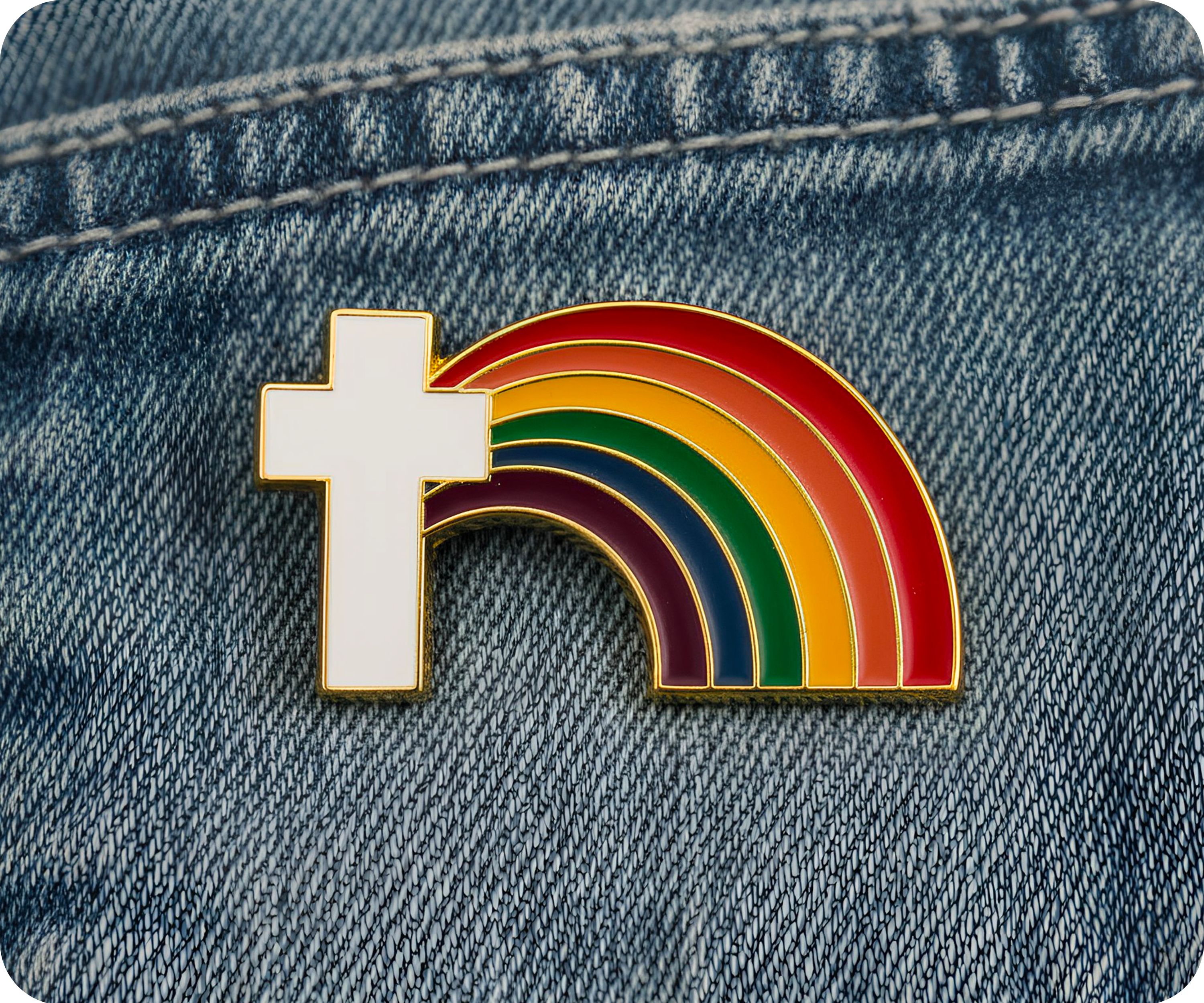Pin con cruz cristiana de arcoíris Imagen secundaria del producto
