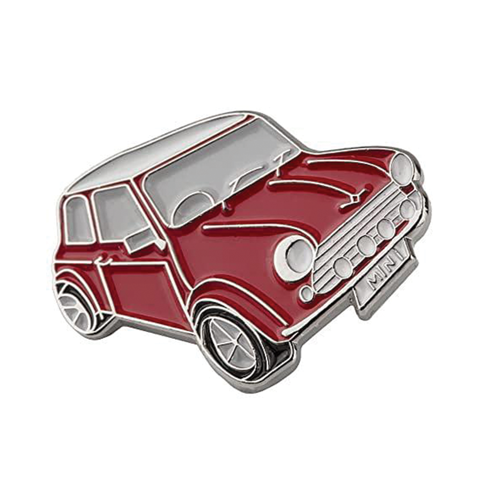 A red toy car mini pin badge with a butterfly clutch at the back, made of brass plated iron and hard enamel. © Tigoli® 2026 All Rights Reserved Panda Loco Ltd  Imagen principal del producto