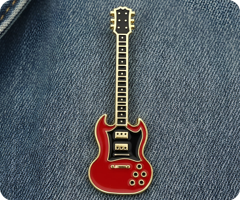 Red Electric Guitar Pin Badge