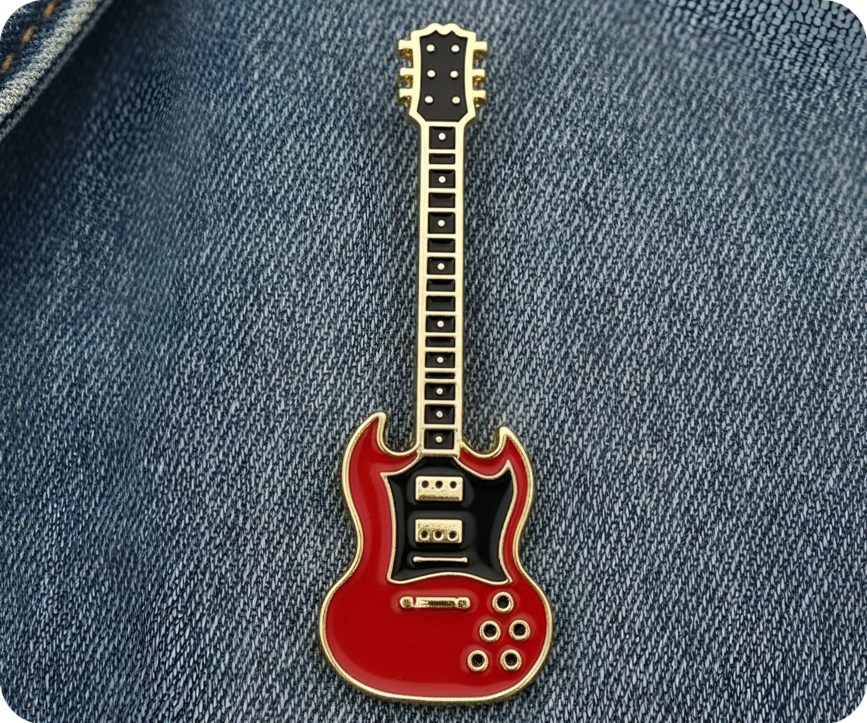 Red Electric Guitar Pin Badge